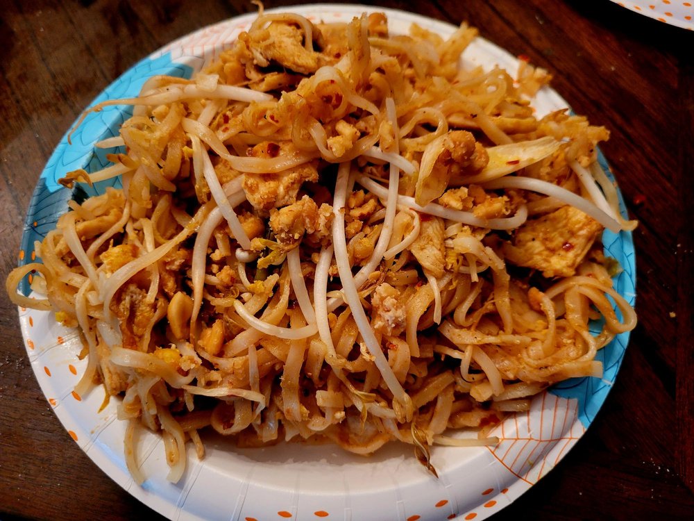 A heaping plate of chicken Pad Thai